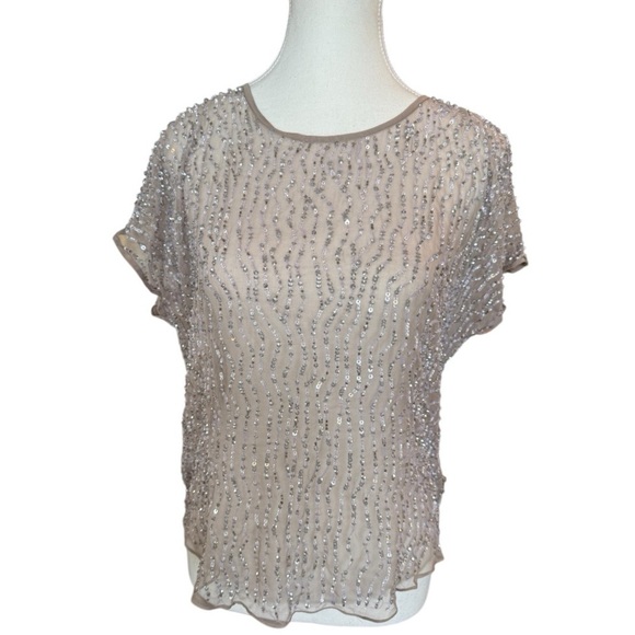 NWT* PARKER Hazel Silk Sequin Top Champagne Grey XS - Picture 6 of 10